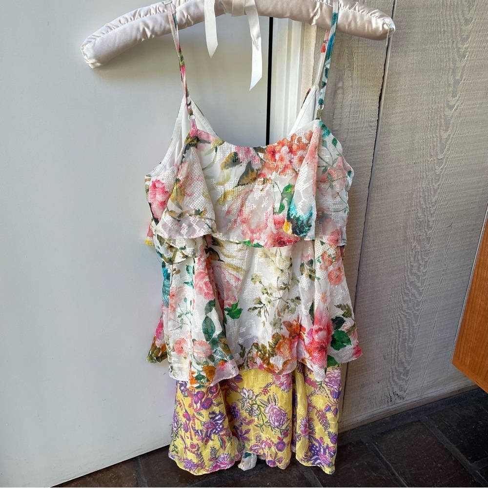 NWT Hemant and Nandita Amal Short Dress with Tie Up Belt Floral Tier Dress - Picture 7 of 12